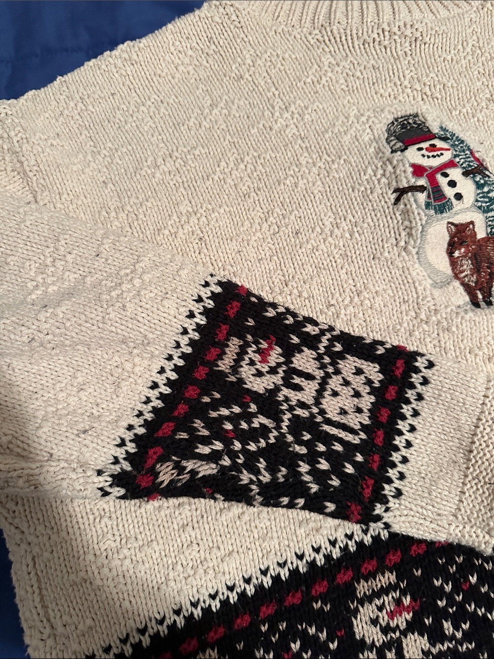 croft & barrow Cream Fair Isle Snowman & Fox Holiday Sweater - Picture 2 of 8